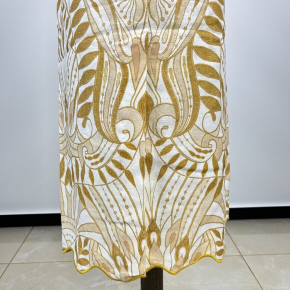 NWOT Farm Rio Midi Skirt Off-White/Beige Lace Nature Wavy Hem Linen Size S - Picture 6 of 12